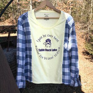 Reworked Flannel Tee, S-M: Table Rock Lake Lightweight Upcycled Shirt Remake